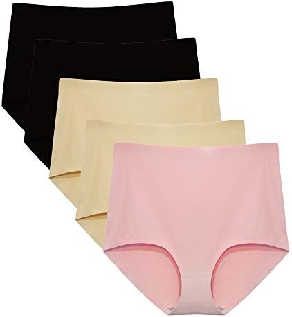 FallSweet No Show High Waist Briefs Underwear for Women Seamless Panties Multi Pack (black2beige2pink1, L)