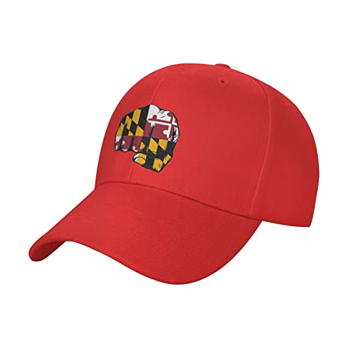 LOUJIN Flaga Maryland Fist Power czapka baseballowa mężczyźni kobiety - klasyczna czapka taty regulowana zwykła czapka, Czerwony