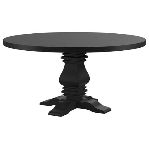 Image of Coaster Home Furnishings - Florence - Pine Wood - Traditional Round Dining Table with Plank Top and Pedestal Base - Dining Room & Kitchen - 60 Inch - Black - 115530