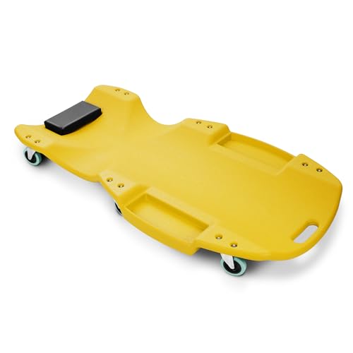DNA MOTORING 48 Inches Heavy-Duty Low-Profile Roller Automotive Creeper with Padded Headrest, Yellow, TOOLS-00239-YL