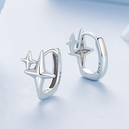 WOSTU CZ Huggie Hoop Earrings 925 Sterling Silver Double Star Hypoallergenic Ear Buckles for Women Jewelry Gift4