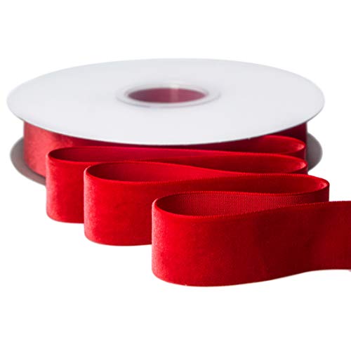Ribbli Polyester Red Velvet Ribbon,1 Inch,10-Yard Spool,Use for Choker,Gift Wrapping,Floral Bouquets, Boutonnieres