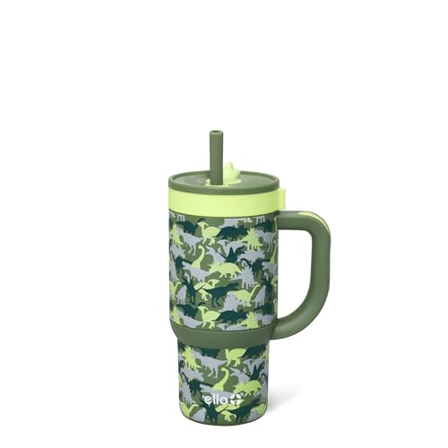 Ello Oasis 14oz Stainless Steel Toddler Tumbler with Handle & Retracting Straw, 100% Leakproof, Double-Wall Vacuum Insulated, Kids Water Bottle for School, BPA Free, Dishwasher Safe, Dinos