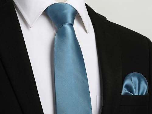 Image of Enlision Mens Ties Solid Color Satin Necktie Ties for men Handkerchief Cufflinks Pocket Squares for Wedding