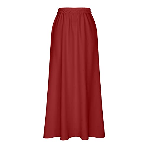 Women's High Waisted A-line Flowy Long Maxi Skirt with Pockets Fashion Casual Solid Color Plus Size Pleated Skirts3