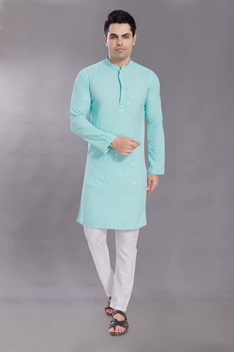 Image of DIVISIVE Men's Sequince Embroidered Cotton Blend Only Slim Fit Kurta