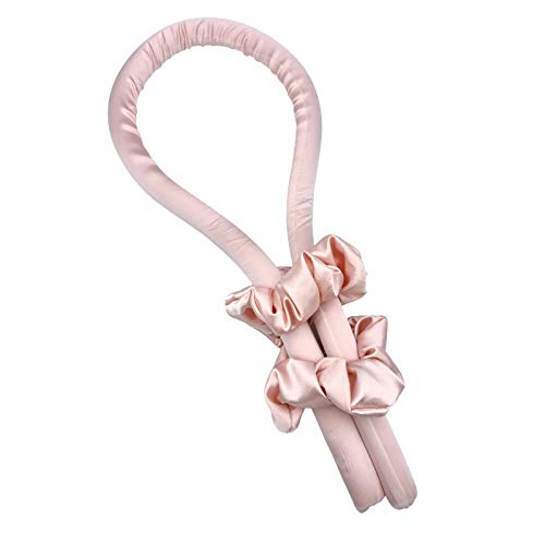 Cozysilk Mulberry Silk Heatless Curling Rod with 2 Silk Scrunchies, Silk Hair Roller Rod Headband, Overnight Heatless Curls, Hairstyle for Long and Medium Hair, Pink