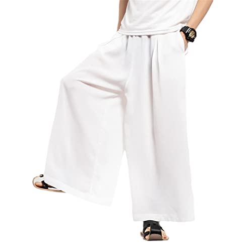 Japón - Pantalones de moda para hombre, estilo casual, recto, estilo hip hop, sueltos, harén, kimono, algodón, ropa asiática, color blanco, talla M