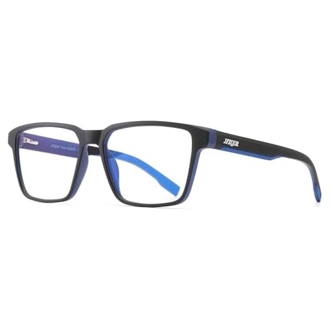 JFXQDR Men's Blue Light Blocking Glasses, Fake Nerd Square Frame Computer Gaming Screen Eyeglasses Anti Glare & UV RF6207 (Black & Blue) Cover