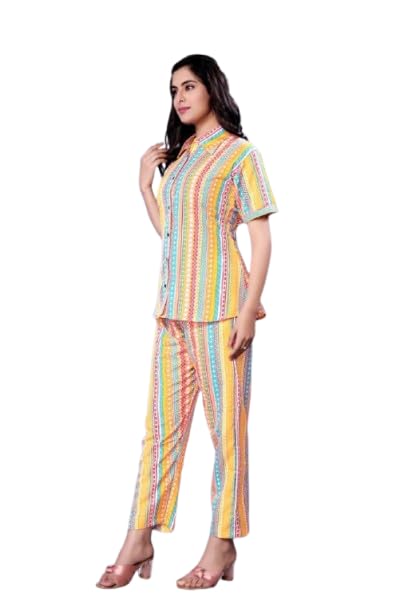 Women's Cotton Blend Printed Night Suit Set | Half Sleeve Button-Down Night Shirt with Pajama | Soft & Comfortable Sleepwear Loungewear Set-picture-25
