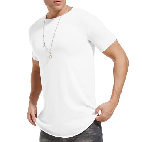 LIWEIKE Mens Hipster Hip Hop Swag Curve Hem Short Sleeve T Shirt (White Large)