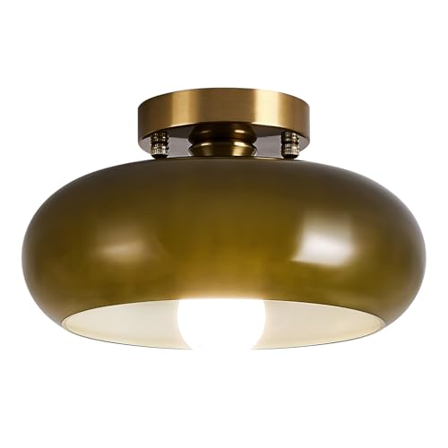 Yunnix Ceiling Light Fixture Glass Flush Mount Ceiling Light for Bedroom Kitchen Dining Room Hallway Globe Lamp Gold Lights Green 11.02 inch