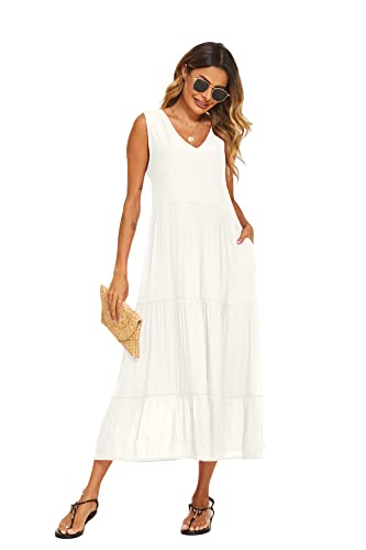 Image of Halife Women's Summer Casual Maxi Dresses Flowy Ruffle Boho Long Dresses with Pockets
