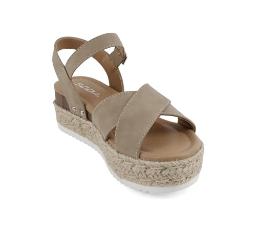 Image of Soda inchFIRELY inch ~ Women Round Toe Crisscross Band Platform Espadrille Wedge Sandal with Adjustable Ankle Strap
