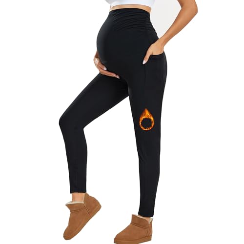 Farrobor Leggins Premaman Donna con Tasche Pantaloni Gravidanza a Vita Alta Morbidi Abbigliamento Premaman