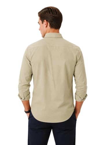ADRO Store ADRO Men's Oxford Cotton Casual Shirt, Oatmeal, Regular Fit - Image 4