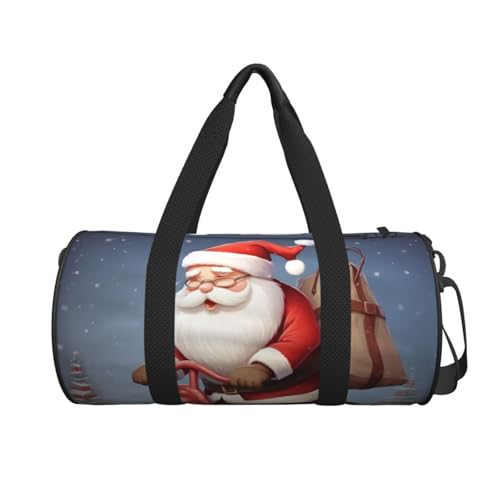 santa claus on scooter Duffle Bag for Women Men Personal Item Travel Bags Canvas Weekender Overnight Bag Lightweight Sports Tote Gym Bags Carry On Luggage Bag2