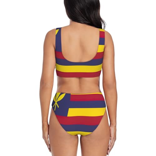 Maillot de bain gainant 2 pièces imprimé drapeau d'Hawaï de qualité - 4