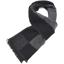 American Trends Mens Winter Wool Scarf Plaid Tassel Scarf for Fall and Winter Long Soft Knit Fashion Classic Neck Scarves Black Grey Square