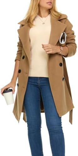 Steve Madden Trench Coat for Women – (XS-3X) Double-Breasted Long Winter Faux Wool Coat, Trendy Plus Size Trench Coat