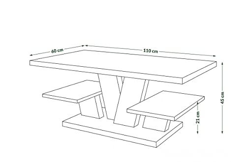 Couchtisch Valerio - Wohnzimmertisch - Kaffeetisch – Tisch mit Ablagen - Esszimmertisch - Coffee Table - 110x60cm - 05 - Gold Craft Eiche + Schwarz – Bild 4