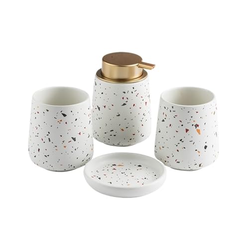 Dispensador de jabón líquido Dispensador de jabón cerámica for baño 4 Piezas con Bomba, Taza for Enjuague bucal y jabonera