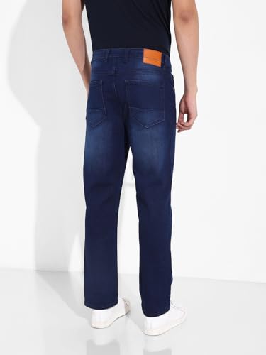 Image of The Indian Garage Co Men Slim Straight Fit Solid Mid-Rise Stretchable Jeans