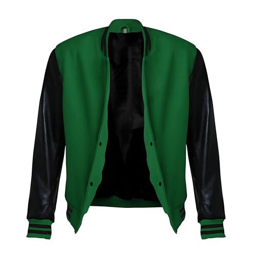 Image of Red And Black Letterman Jacket Men - Mens Black Varsity Letterman High School Baseball Bomber Jacket
