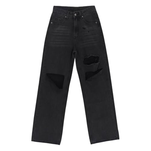 Women's Casual Ripped High Waist Straight Leg Wide Leg Jeans Distressed Denim Pants3