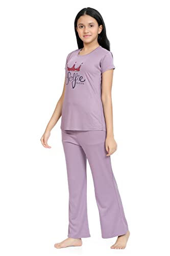 Image of Kids Night Suit for Girls - Cotton Set of Pyjama & T-Shirt Sleepwear - Lightweight & Comfortable Night Wear for Kids