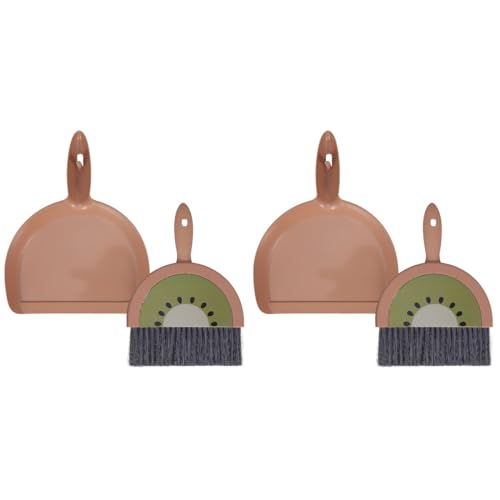 LUOZZY 2 Sets Small Broom and Dustpan Set Desktop Small Sweep Broom with Dustpan Cleaning Tools for Home Office Tabletop Supplies - Brown Kiwi