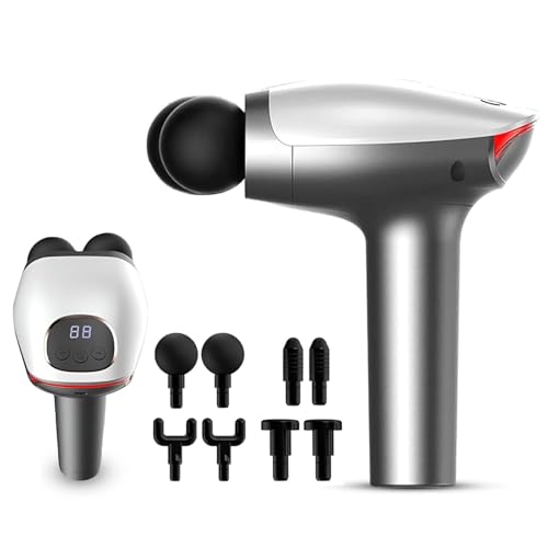 Image of 4-Head Massage Gun, Deep Tissue Muscle Massager 20 Intensities & 6 Massage Modes, 4-Head Back Massager for Pain Relief in Back, Leg, Neck, Shoulder and Body, Rechargeable, Quiet, and Lightweight (SILVER)