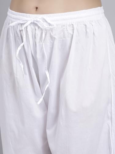 Image of Seva Chikan Hand Embroidered Lucknowi Chikankari White Cotton Afghani Salwar for Women SCL11030