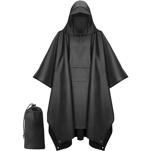Opiniones de Manga Impermeable al mejor precio. 47 JZCQZCXB Poncho para lluvia 3 en 1, impermeable para lluvia hombre Alta Resistencia, para Senderismo, Acampada y Pesc, poncho para lluvia con Capucha (Negro)