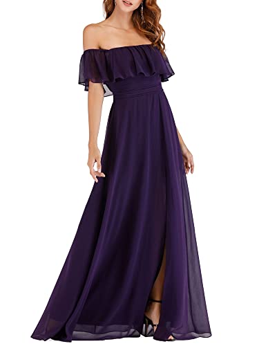 Image of Ever-Pretty Women's Summer Off The Shoulder Flowy Chiffon Formal Wedding Guest Dresses Maxi Side Split Beach Bridesmaid Dress