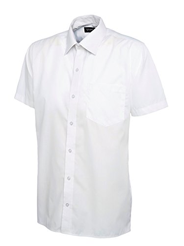 247-Clothing Mens Classic Short Sleeve Shirt Poplin Office Casual Easy Care Colours (17 Collar, White)