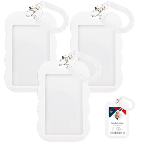 3 Pcs Acrylic Photocard Holder Keychain Photo Card Holders 3 Inch ID Badge Holder Bus Credit ID Bank Card Holders with 3 Spiral Wrist Coil(Waves White)