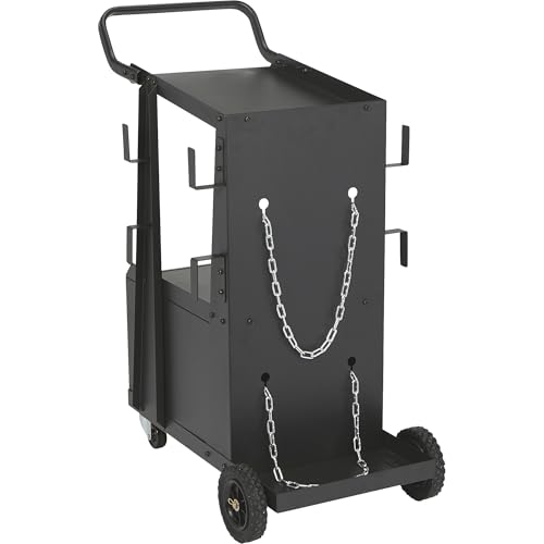 Image of Klutch 2-Tier Welding Cart with Cabinet, 100-Lb., 31.5in.L x 16.1in.W | Gas-cylinder rack, cable wraps, swivel casters, stick /plasma-cutter compatibility, fabrication /repair versatility
