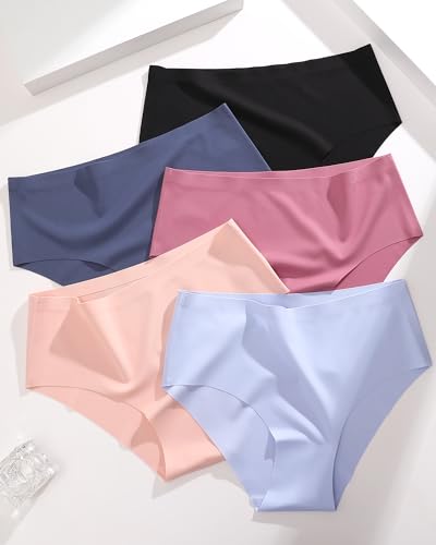 Image of UNDER THE SEA Seamless Underwear for Women Plus Size Mid Rise Lingerie Brief Sexy No Show Panties Womens Cheeky 5 Pack XS-3XL