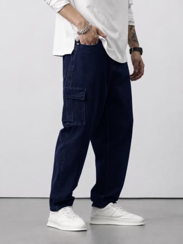 Image of TAGAS Men Loose Fit Men's Flip Pocket Jeans || Mens Stylish Cotton Loose Fit Denim Cargo || Multi-Pocket Styling Pant||