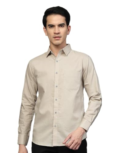 Image of Majestic Man Solid Cotton Casual Shirt - Slim Fit, Full Sleeves, Premium Button Closure