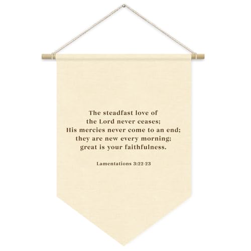 ETVISO Bible Verse Wall Art, Nursery Decor, for Kids Wall Art Canvas Banner, Inspirational Christian Wall Hanging Pennant Flag Canvas Banner for Baby Kids Bedroom, Lamentations 3:22-23 15x11in