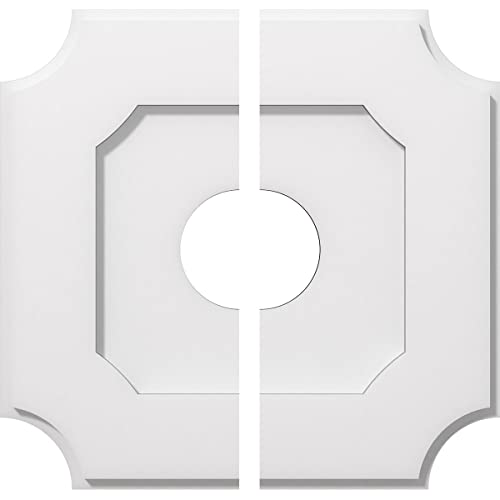Image of Ekena Millwork CMP16LE2-04000 Locke Architectural Grade PVC Contemporary, Two Piece Urethane Ceiling Medallions 16 inchOD x 4 inchID x 9 1 /2 inchC x 1 inchP