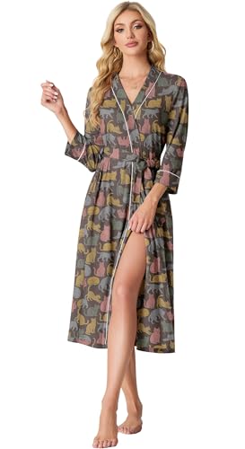 Image of PrinStory Womens Robe Long Knit Bathrobe Lightweight Soft Robes Ladies Bath Robe