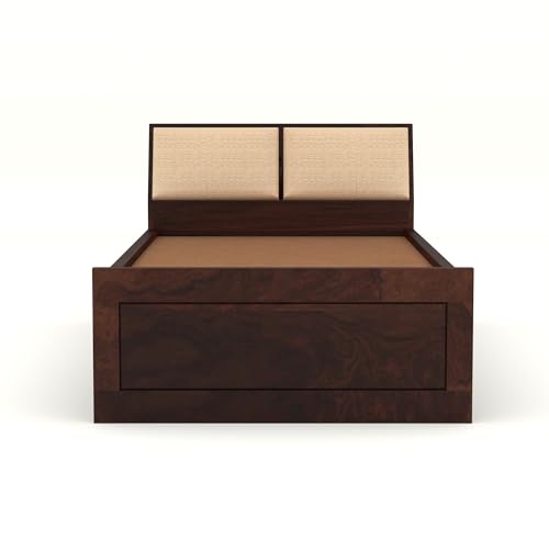 Image of Solid Sheesham Wood Single Size Bed with 2 Drawer Storage Wooden Single Cot Bed for Home Living Room Bedroom Guest Room Hotel (Walnut, Size 6 * 4)
