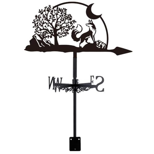 SUPERDANT Banderuola Segnavento Fox And Moon per Tetto Fox Metal Tree Moon Banderuola Vento per Capannoni Indicatore di Direzione Del Segnavento da Tetto Nero