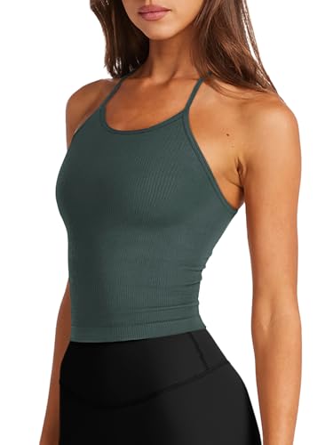 Image of LASLULU Womens Sports Bra Seamless Long Tank Spaghetti Strap Workout Bra