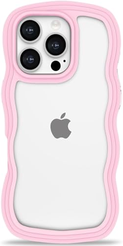 Image of GoldKart iPhone 16 Pro Max Case Wavy Edge Clear Back Design, Anti-Slip Grip Cute Wave Curly Frame Shape Shockproof Soft TPU & Hard PC Bumper Protective Phone Case Cover for Women Girls - Pink