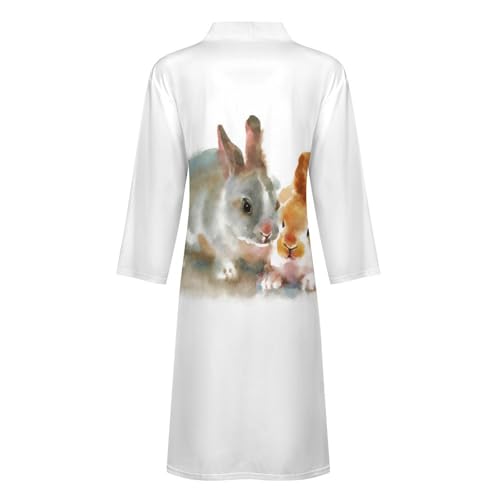Cute Rabbits Lounge Bathrobe Soft Knit Spa Robes For Men Women Floral Travel Pajamas Knee Length Swimming Bath Robes3