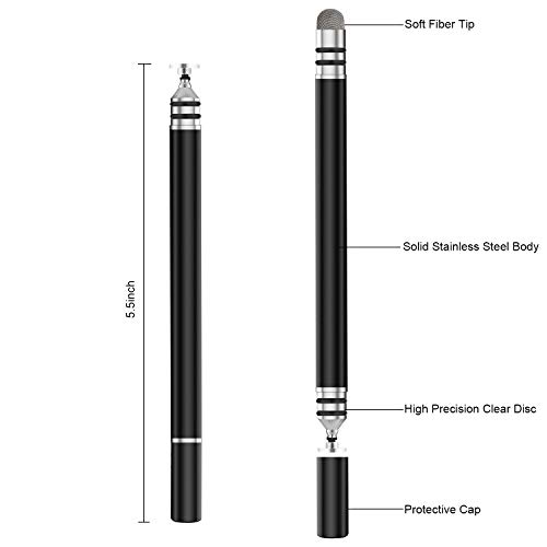 Stylus Pens, UROPHYLLA Precision Fine Point Stylus, 2 in 1 Capacitive Stylist Pens for for iPad, iPhone, Tablet, Laptops and Other Touch Screens with 7 Replacement Tips (Black/Silver)
